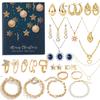 Holiday Gold Jewelry Set: Necklace, Beaded Bracelet, Ring, Earrings & Advent DIY Gift Box