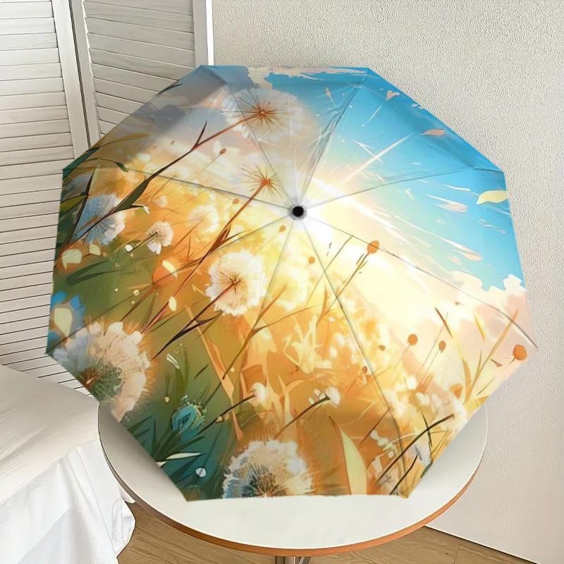 1pc Dandelion Field Sunset Umbrella with Plastic Handle,Suitable for All Seasons Home Travel Outdoor UmbrellaDD334