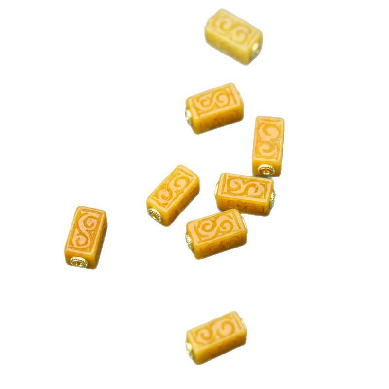 Natural Yellow Jade Ruyi Barrel Beads - Square Column, Cloud Carved, 8x15mm, 2mm Hole, DIY Bracelet/Necklace Accessories D174 нефритовый