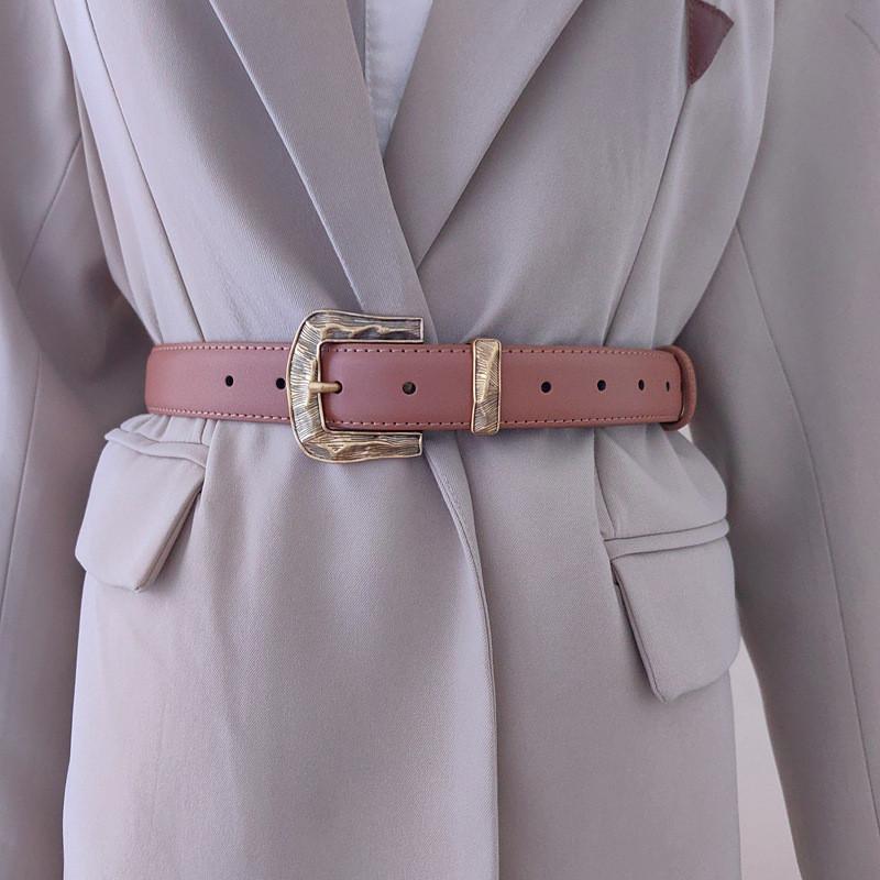 Color Leather Solid Belt For Women With Metal Pin Closure For Casual Outfits