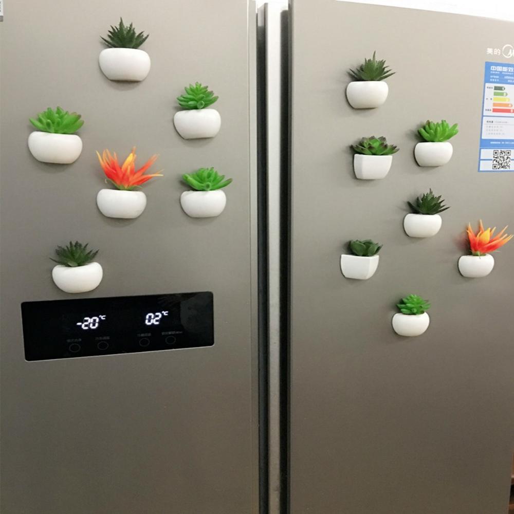 Flower Artificial Plant Succulent Potted Fridge Magnets Board Stickers Note Holder Message Sticker