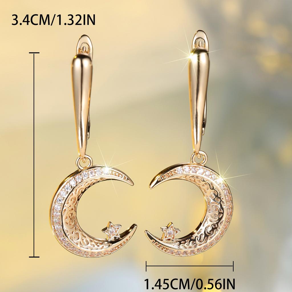 White Zircon Stone Moon Star Hoop Earrings Luxury Female Gold Color Wedding  For Women