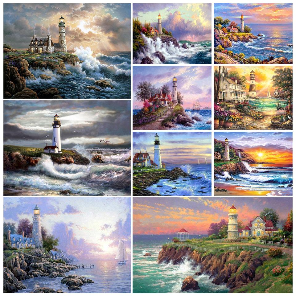 Diamond Painting 5D Fai Da Te: Spiaggia E Faro, La Tua Opera D'arte