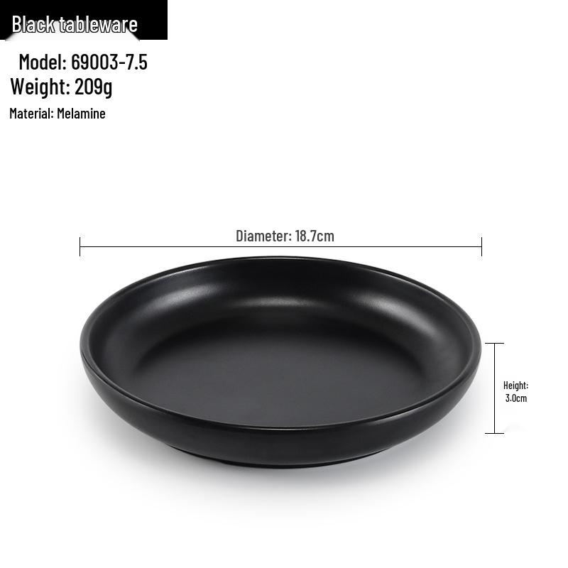 Melamine Black Round Plate for Pasta, Steak, Hot Pot, BBQ, and Tableware