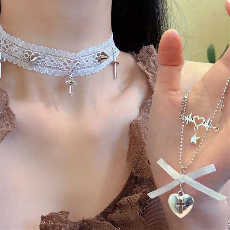 Fashion Neck Jewelry Pendant Necklace Lace Necklace Bowknot Necklace Fashion Star Pendant Necklace Gift for Women Girls