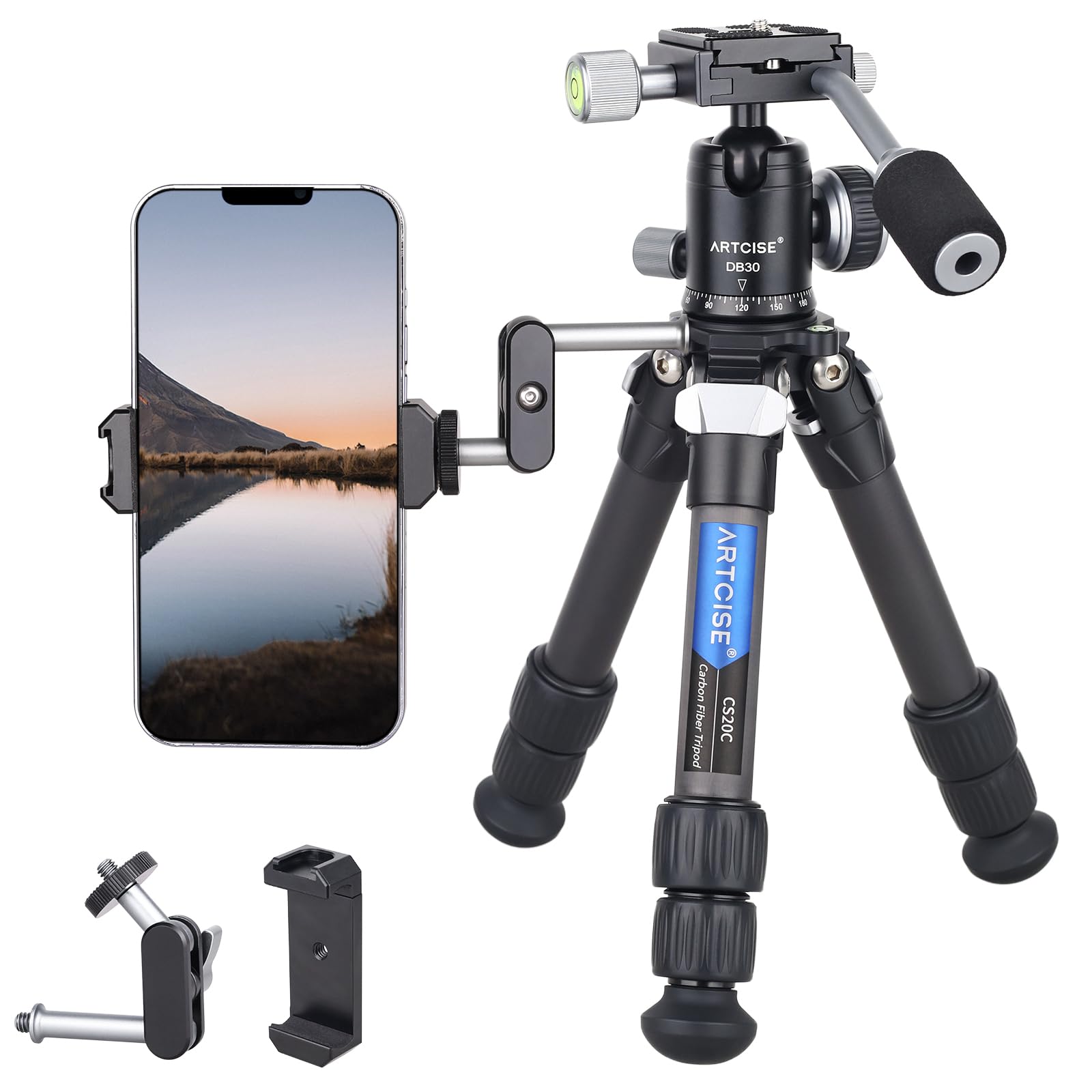 

ARTCISE 22mm Diameter Mini Carbon Fiber Tripod 28mm Handle Ball Head Lightweight and Camera Tabletop Tripod with CNC Panoramic Compatible with