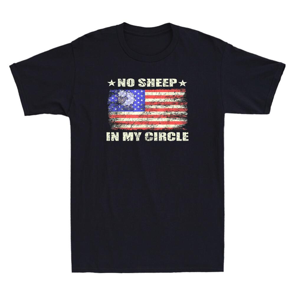 No Sheep In My Circle Sarcastic Sheeple Wake Up US Flag Vintage Men s T-Shirt L