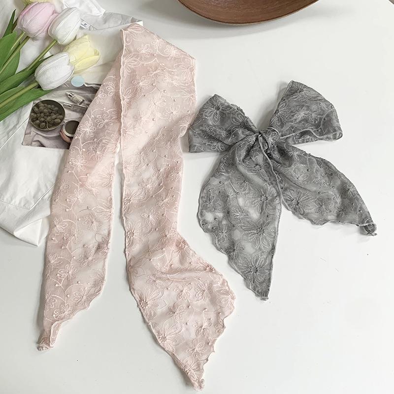 Lace Silk Scarf New Literary Embroidery Silk Scarf High Sense Temperament Small Scarf Headscarf Summer Women Pastoral Headband Hair Accessories