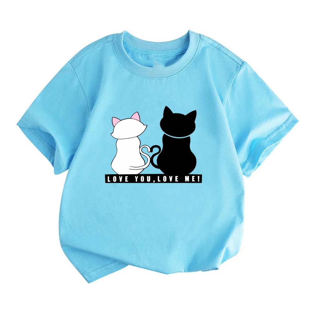 Child Cute Kitten T-shirt Girls White Pink Short Sleeve T-shirts Tops Summer Casual Party Supplies Tee