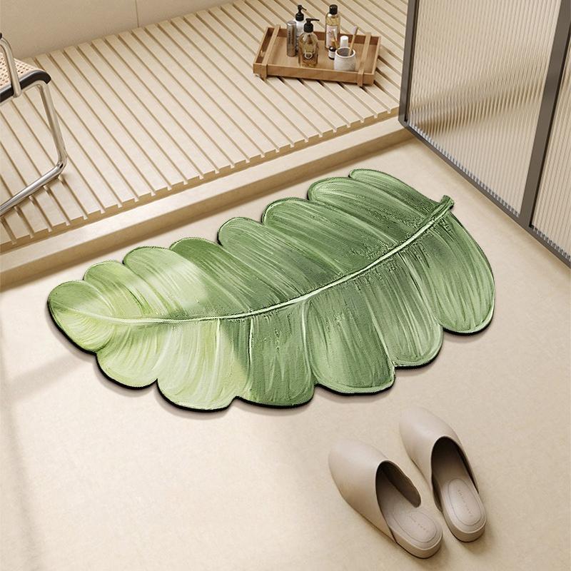 

Leaves Green Plants Floor Bath Mats Bathroom Sinks Floor Mats Washbasins Toilet Entrances Anti Slip Household Carpets 40x60 cm
