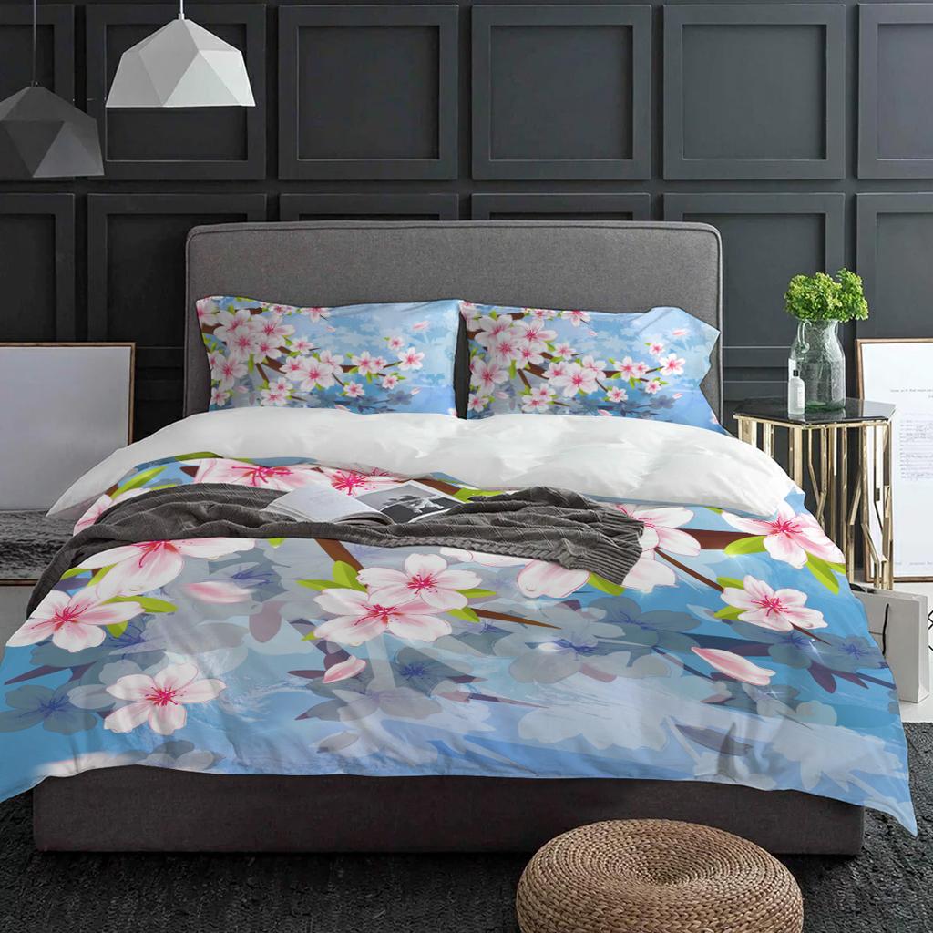 Pink Flower Peach Blossom Duvet Cover With Pillow Case Custom 3Pcs Bedding Set Quilt Cover Double Bed Home Textile