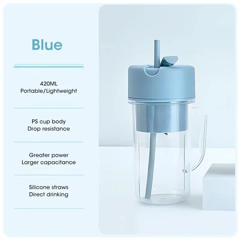 

Portable Usb Rechargeable Electric Juicer Cup 420Ml With Straw For Smoothies And Shakes At Home Outdoor Office one size синій