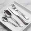 304 Stainless Steel Cutlery Set: French Mirror Finish with Noble Vine Embossed Design - Includes Steak Knife, Fork, Spoon, and Luxury Soup Spoon.