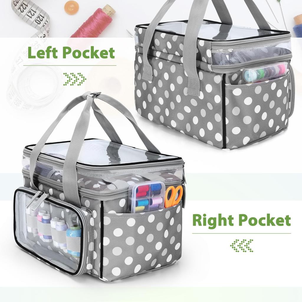 Luxja Sewing Large with Clear Compartment and Removable Perfect for Sewing Tool Storage and Bag Gray Dot Box/Sewing Bag, Double-Layered, Capacity,