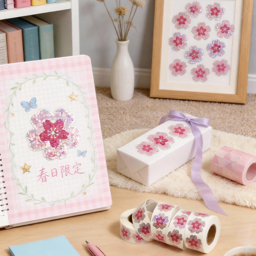 100-500pcs Laser Pink Floral Pattern Stickers Birthday Wedding Party Gift Wrapping Label Scrapbook Stationery Stickers