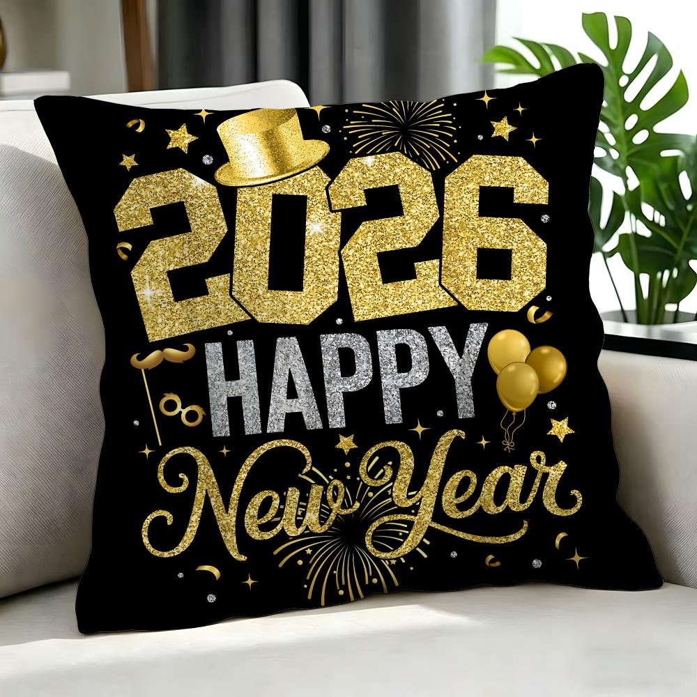 Holiday New Year'S Day Cushion Cover Cushion Cover Set 4Pcs 50X50 45X45 40X40 Pillowcase Decorative Sofa Home Decor