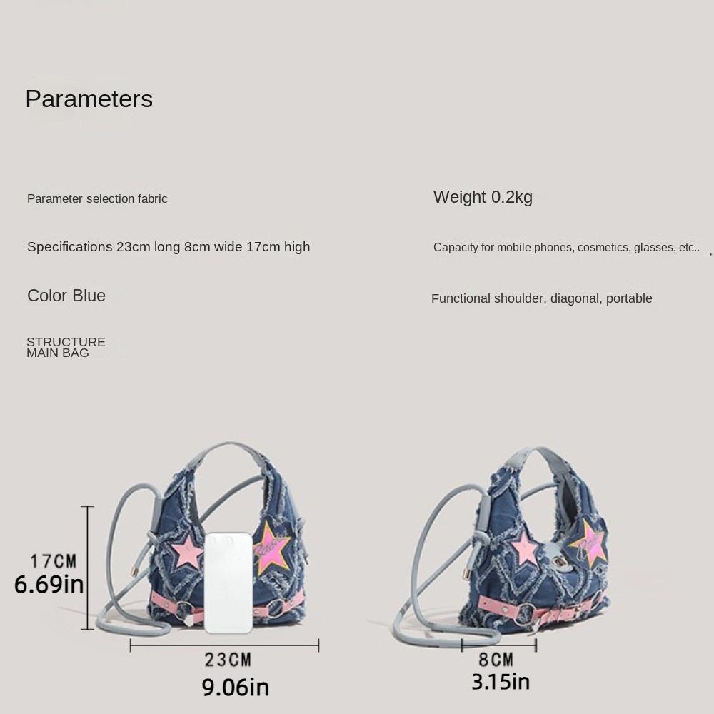 Spice Girl Denim Handbag Harajuku Underarm Shoulder Bag Casual Pink Star Crossbody Bag  Girls
