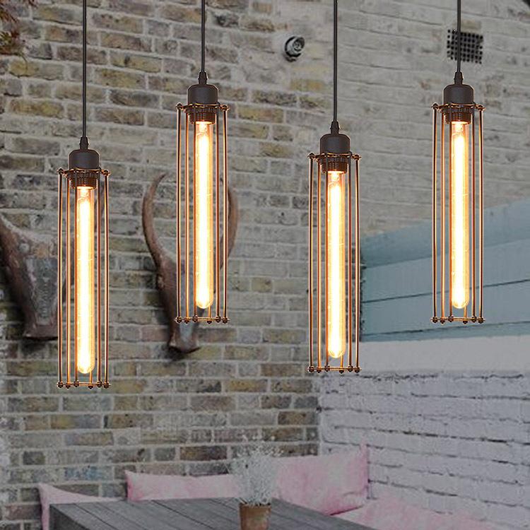 Vintage Industrial Wrought Iron Pendant Lamp with Edison-Style Energy-Saving Tube for Coffee Shop or Bedroom