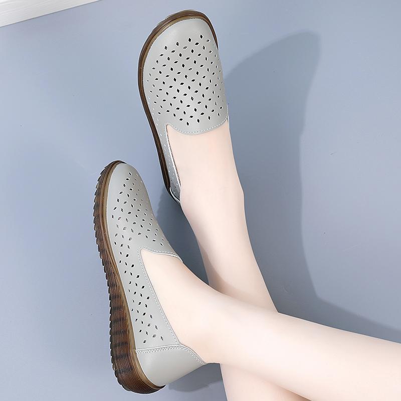 Women's Shoes Summer 2025 Real Leather Casual Sports Sandals For Women Hollow Wedge Sandals Mom Thick Soled Roman Sandal