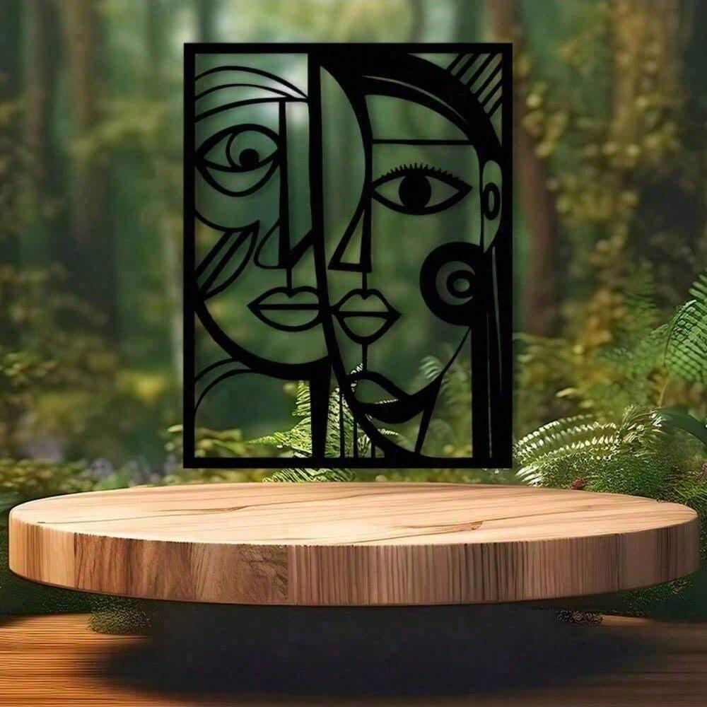 Abstract Picasso Geometric Metal Wall Art Black White Powder Coated Home Decor Gift