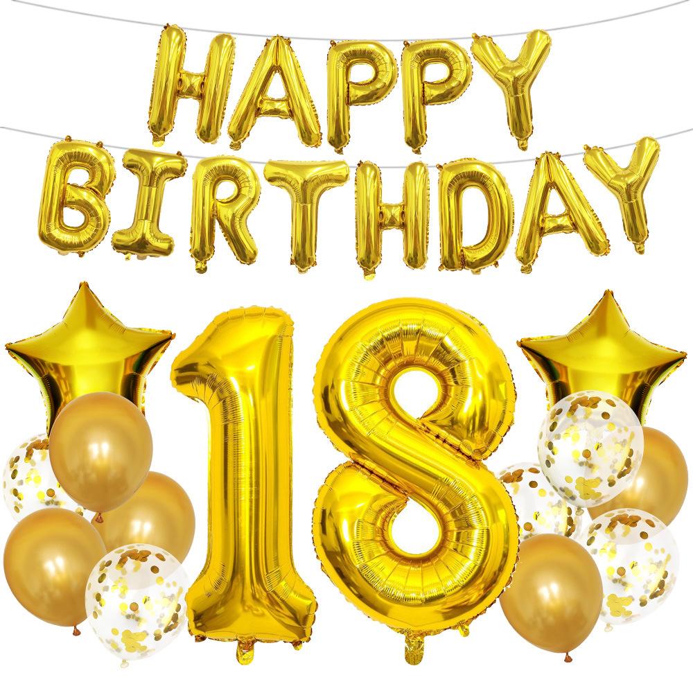 

Набор воздушных шаров на 18-й, 30-й, 40-й день рождения, Розовое золото Золото Алюминиевая пленка Буква для дня рождения Праздничный пакет 18 Year Old Golden Birthday Package