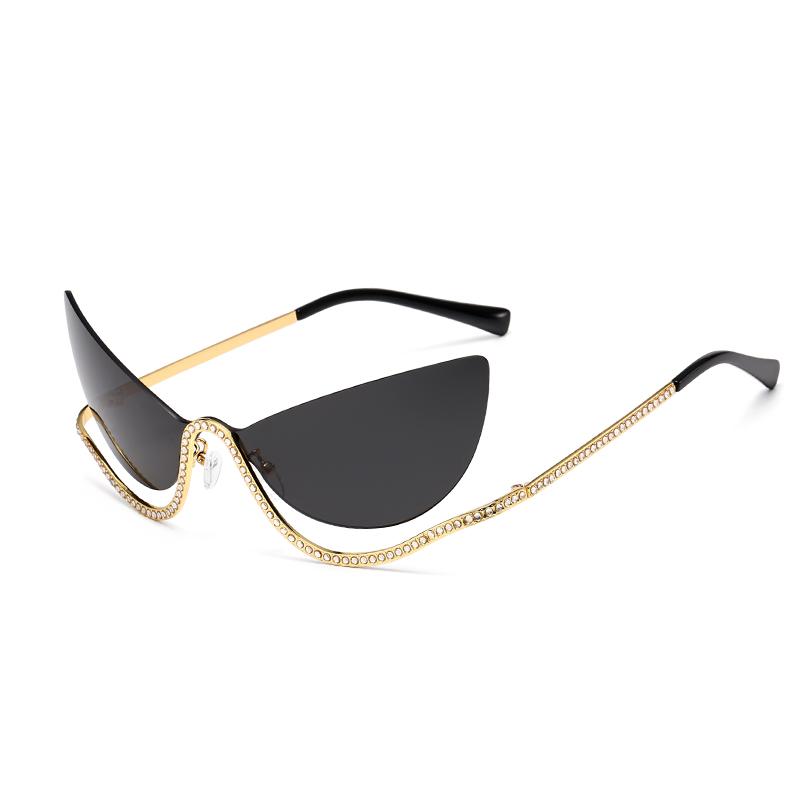 Trendy half-rimmed diamond sunglasses personalized half-rimmed fashion ladies party new style fashion lower half-rimmed metal