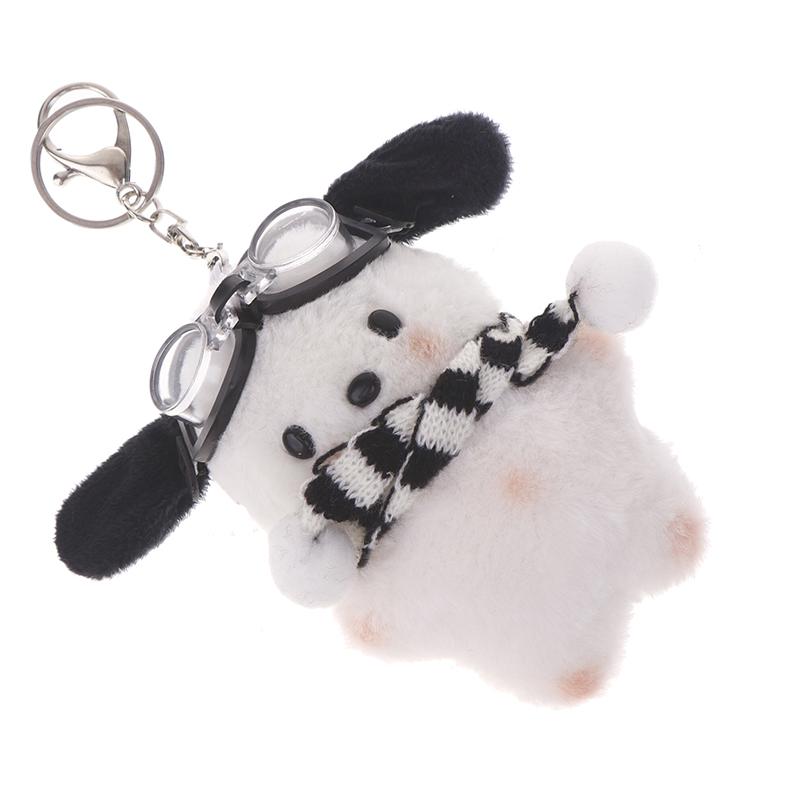 Swim Goggles Pochacco Plush Toy Cartoon Scarf Puppy Pendant Soft Stuffed Doll Keychain Car Key Ring Backpack Bag Decor