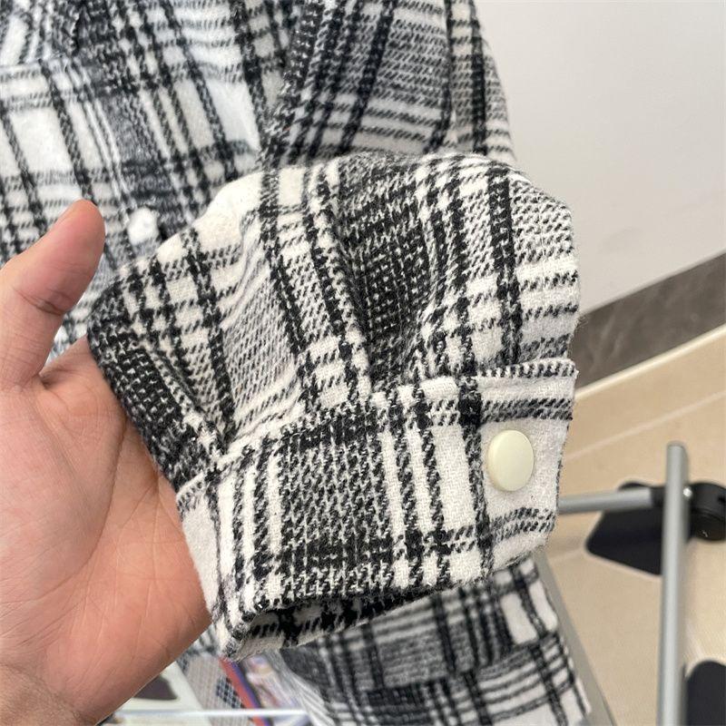 Kariertes Gebürstetes Damenhemd Umlegekragen mit Tasche Knopfhemden Klassisch Herbst Damen Basic Lässig Patch Bluse Top