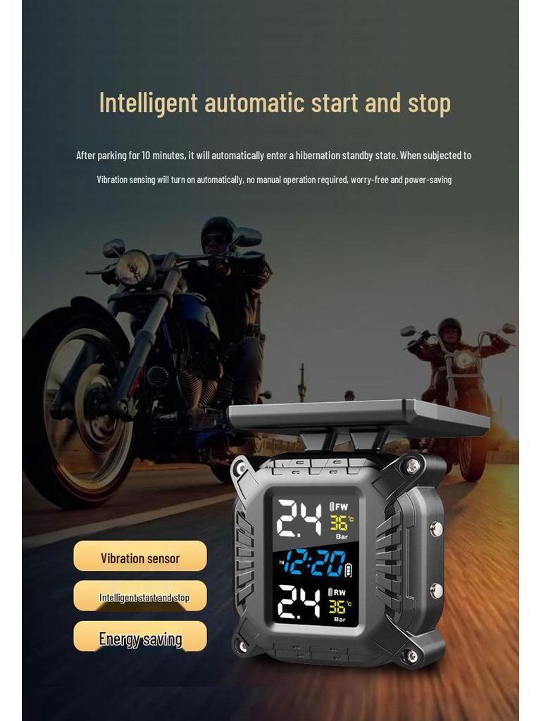 Solar-Powered TPMS for 2-Wheel Electric Motorcycles with External Tire Sensors
