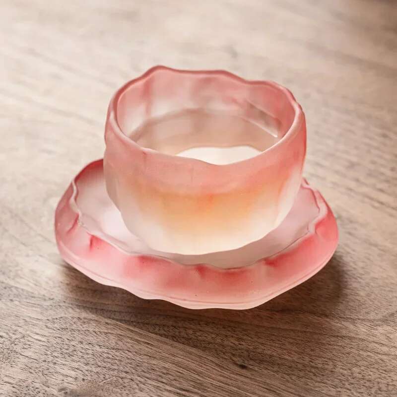 Kristallgläser Gletscherbecher Rosa Kleine Teetasse Meister Einzelbecher Haushalt Kung Fu Teetassenset mit Untersetzer Anzug Kleiner Teller