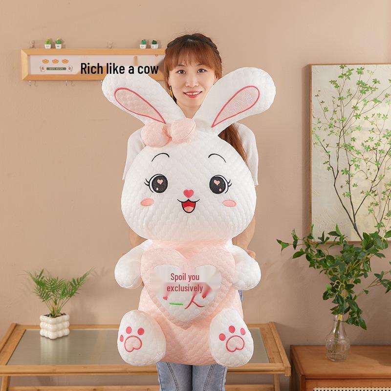 

Вдохновленная Xiaohongshu плюшевая игрушка Зайчик-сердечко - Милая белая кукла-кролик, Мягкая большая подушка для девочек. 50cm (0.6kg)