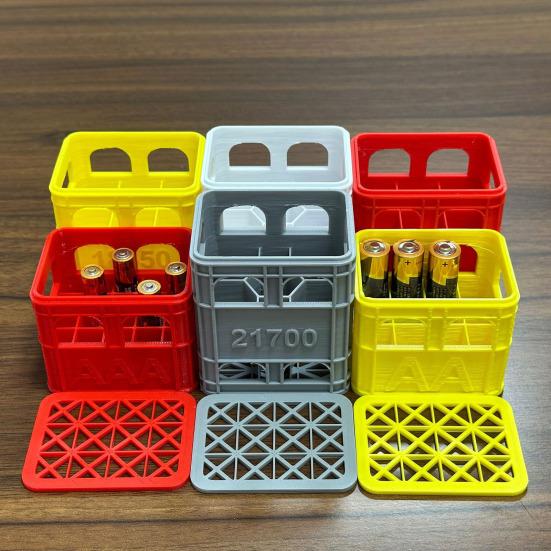 Stackable Battery Storage Box with Secure Latch Space-saving Battery Organizer for AA AAA 18650 21700 Batteries Compact Desktop Case
