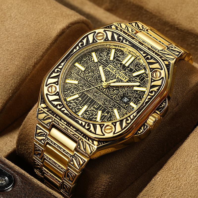 Vintage Men Quartz Watch Luxury Auto Calendar Specific Lines Stainless Steel Strap Wristwatch For Mans Analog