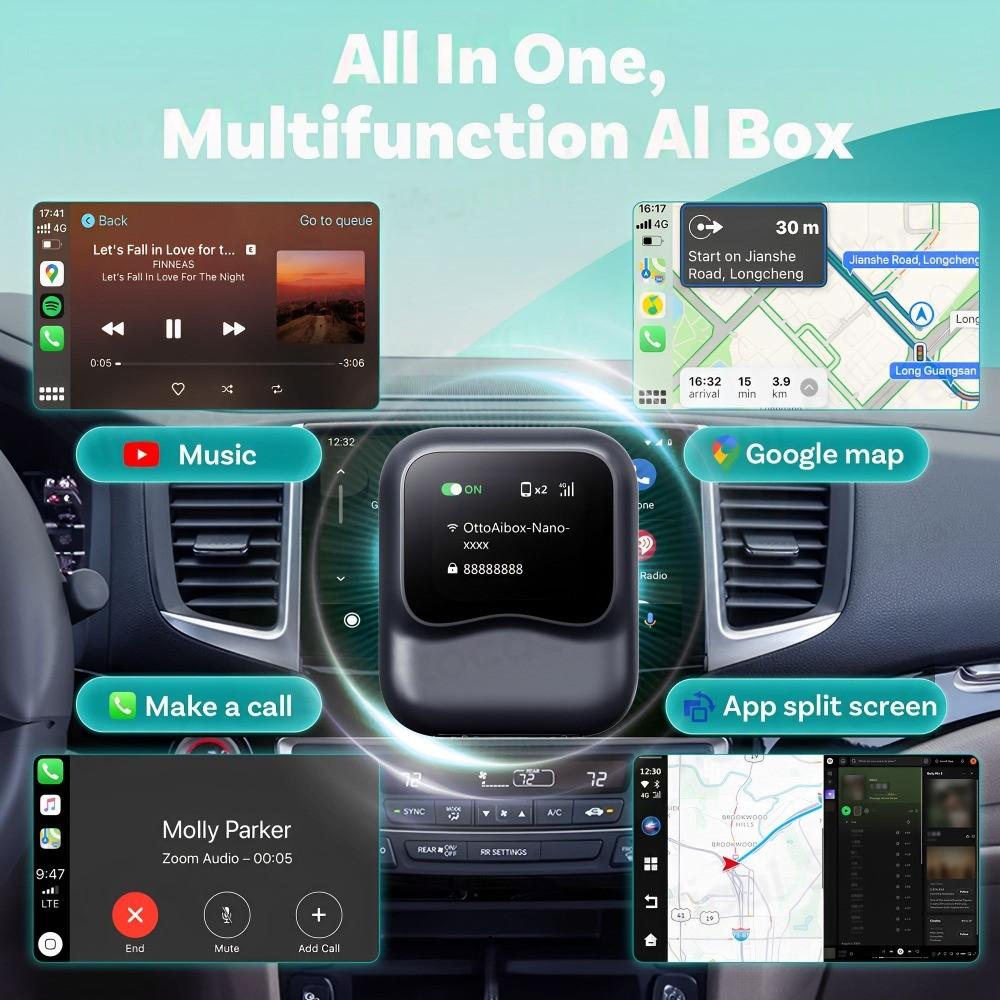 OTTOCAST Nano AI BOX Wirelss Carplay Android Auto AdaPter Android 13 QCM6225 8+128GB Voice Control Video Box