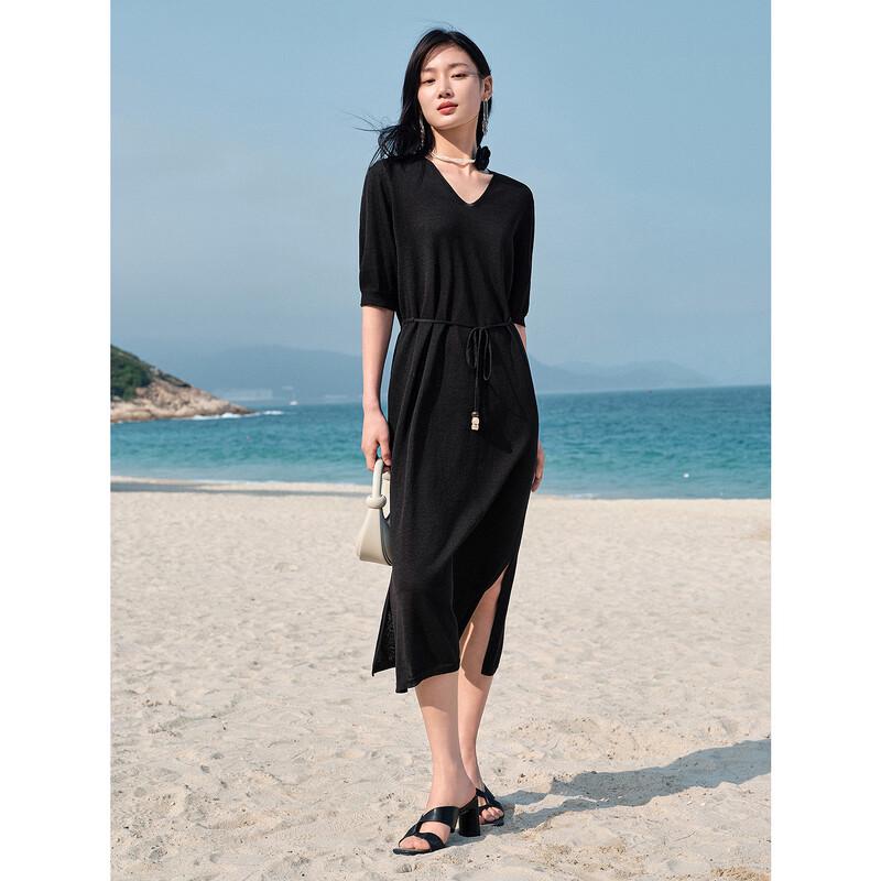 

AnnaKO Minimalist Elegant Short Sleeve Knit A-Line Dress M