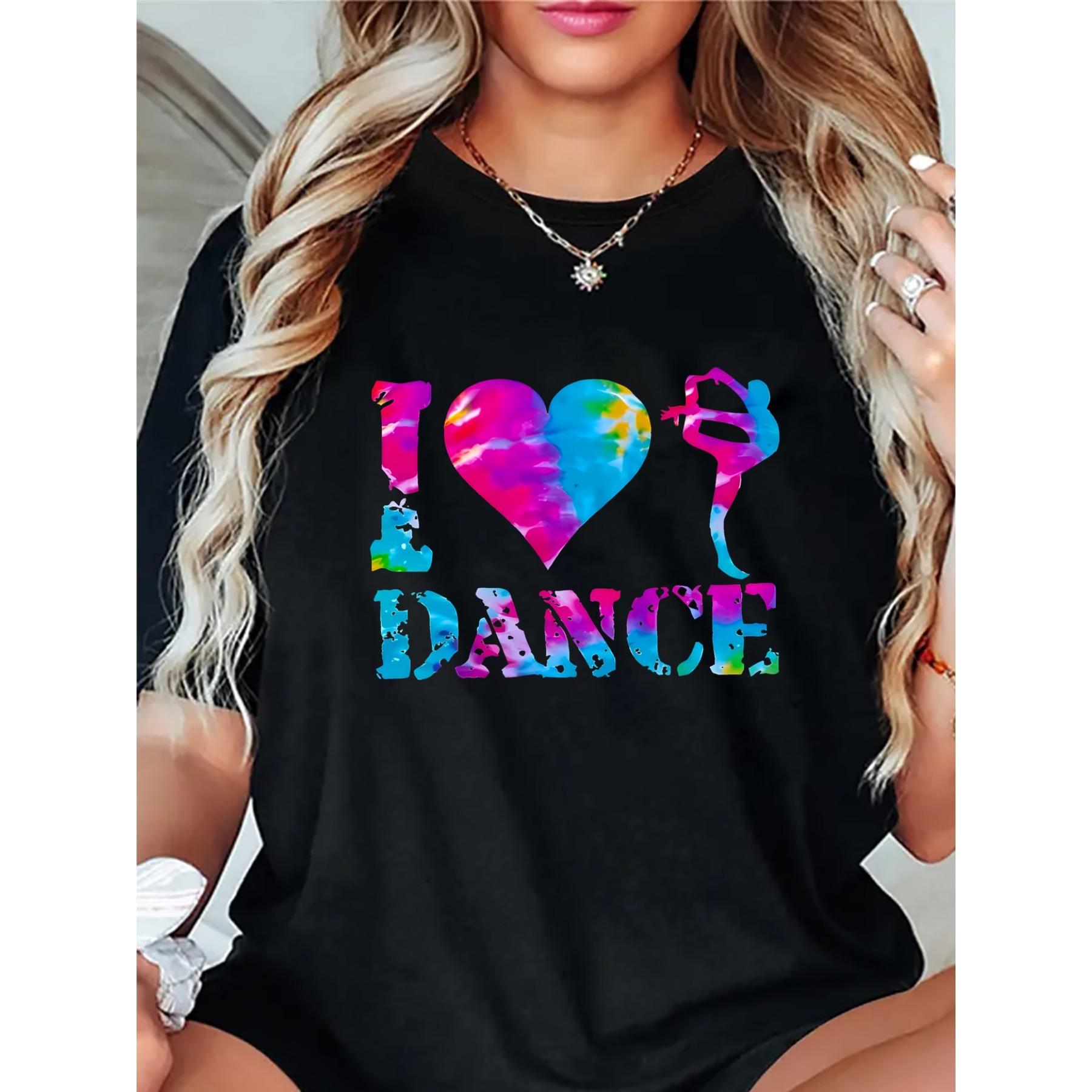 

Heart Print with Dancing Letters - Women S Stylish Casual Sports T-Shirt XXL чорний