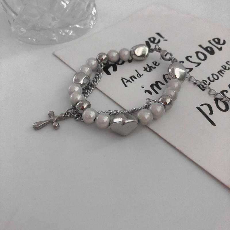 Sweet and Cool Cross Stitching Reflective Pearl Bracelet Crystal Gothic Punk Jewellery Wrist Bracelet Party Prom Gift