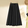 Khaki A-line Midi Skirt: 2025 Hepburn Style, Slimming Draping for Spring/Autumn