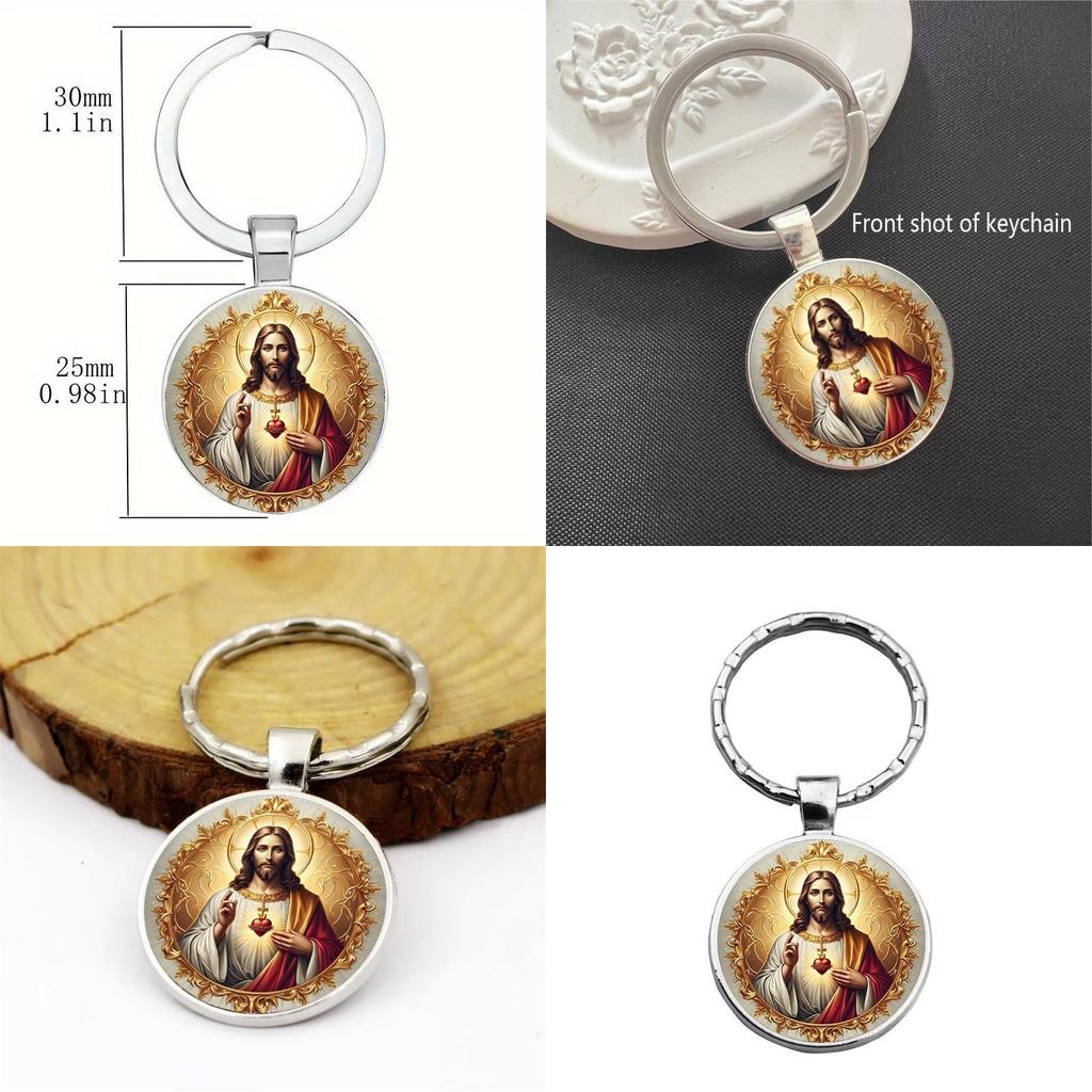 Moderne minimalistische Glaslegierung Schlüsselanhänger mit Herz Jesus Charakter Anhänger zum Verschenken
