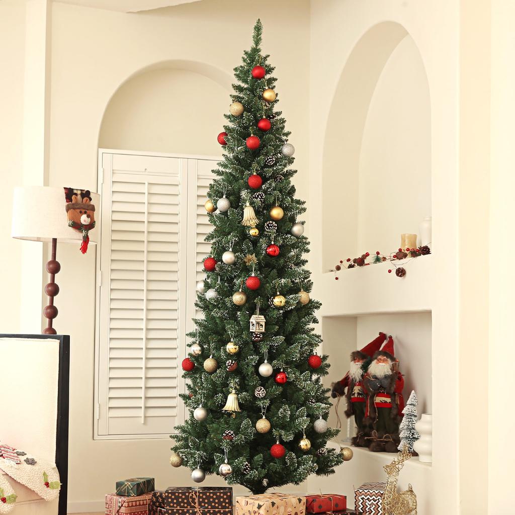 Artificial Christmas Tree 225 Cm with 980 Branches 38 Pine Cones and Metal Stand Christmas Tree for Living Room Indoor Green