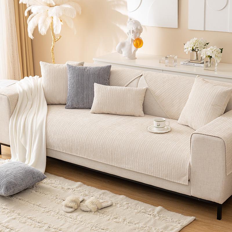 Chenille Universal Non-Slip Sofa Cushion Cover - Solid Color, Modern Design for All Seasons