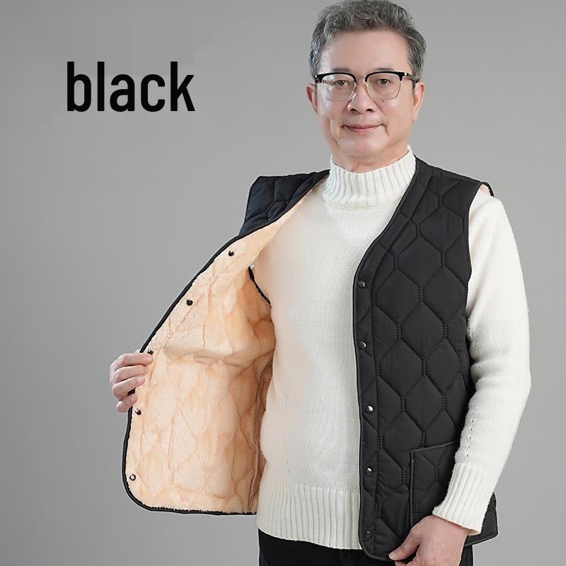

Men s Fleece-Lined Cotton Vest: Warm, Versatile, Sleeveless Jacket for Middle-Aged and Elderly with Cold-Proof Design and 3D Patch Pockets. XL (120-135 lbs) чорний