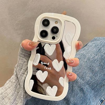 Capa de espelho de maquiagem coreana adorável com coração branco para iPhone 14 Pro Max 13 11 12 14 Plus Xs X Xr capa macia à prova de choque