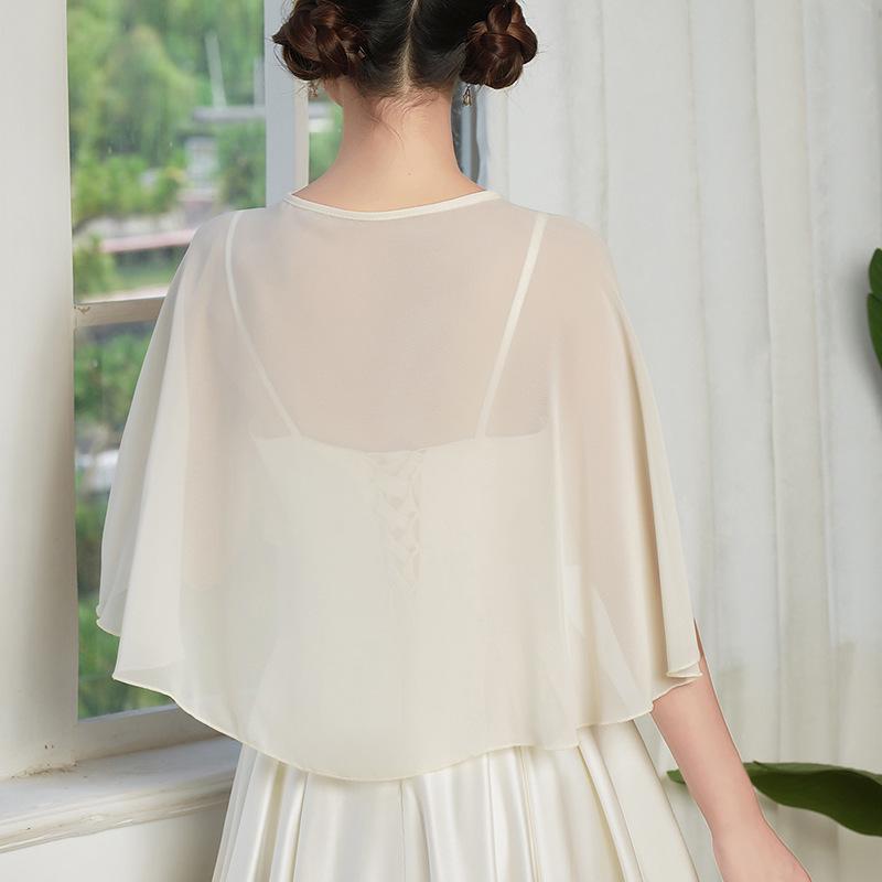 Elegant 2025 Chiffon Pearl Shawl for Summer: Women's Sun Protection Cape & Bridal Bridesmaid Accessory