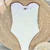 Nieuw eendelig bikini hol badpak vrouwelijk sexy rugprint bandeau top metalen decoratie