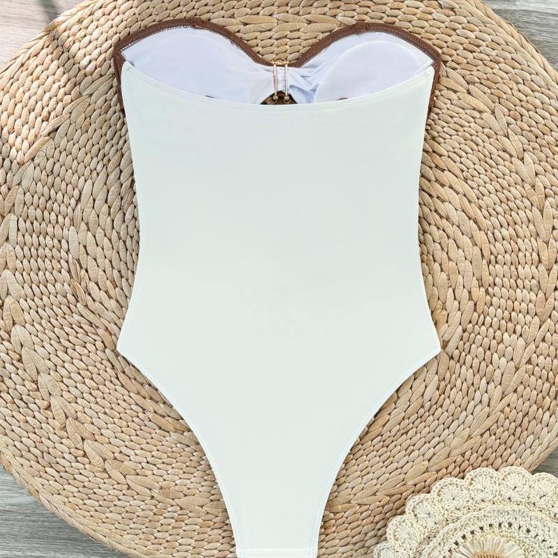 Nieuw eendelig bikini hol badpak vrouwelijk sexy rugprint bandeau top metalen decoratie