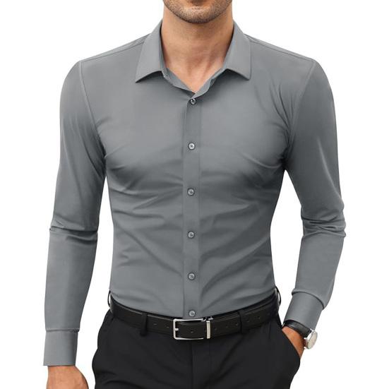 

Yousheng Men s Dress Shirt Long Sleeve Lapel Button Down Shirt Solid Color Formal Business Shirt for Work Dates Interviews Weddings S серый