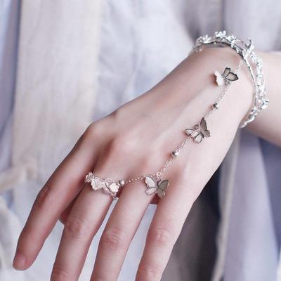 Rhinestone Cyrkonia Motyl Łańcuszek na Rękę Błyszcząca Ozdoba Ręki Pierścionek Bransoletka Srebrna/Złota Biżuteria na Rękę Akcesoria Modowe