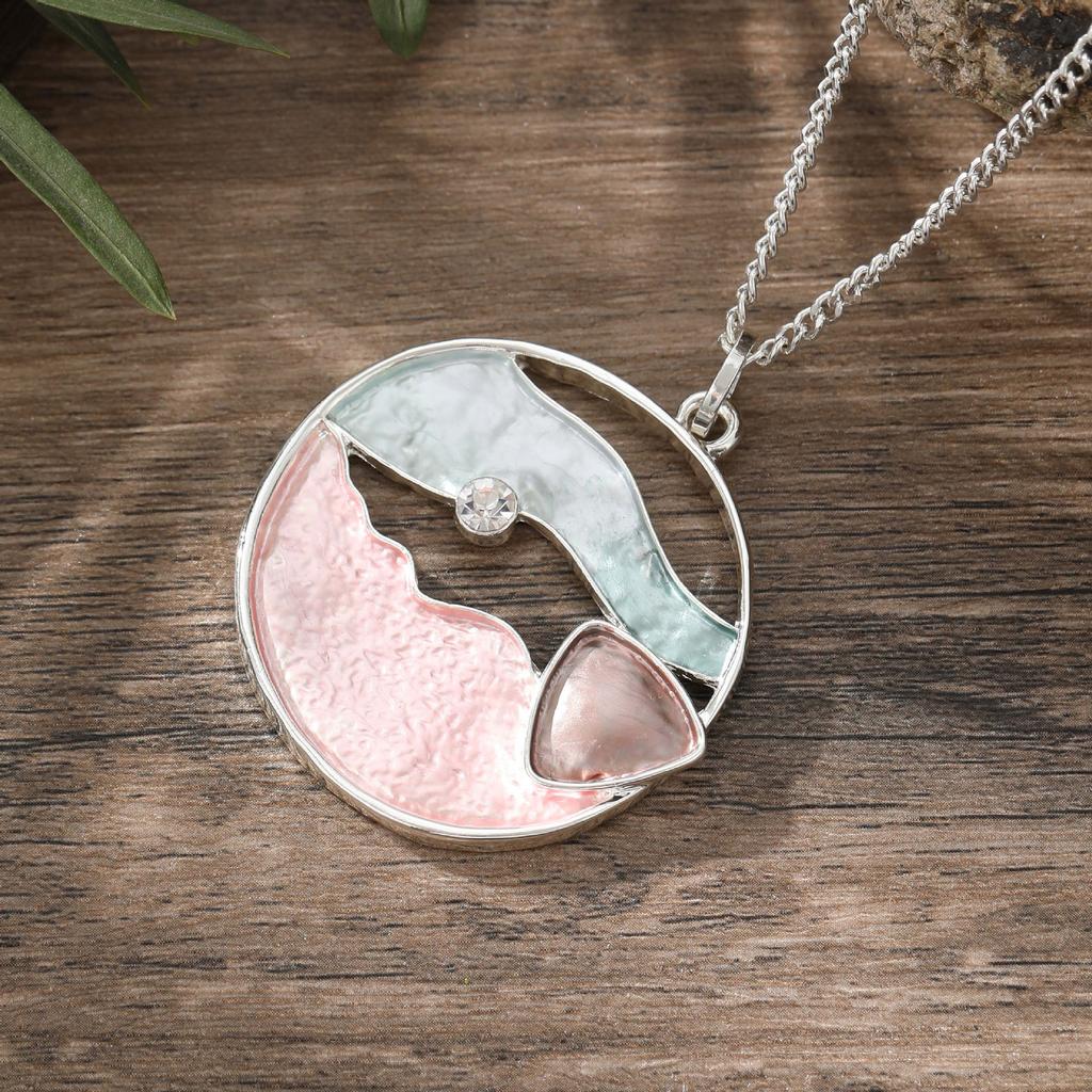 New Color Painting Oil Round Hollow Wave Beach Pendant, Summer Small Fresh Women's Versatile Necklace