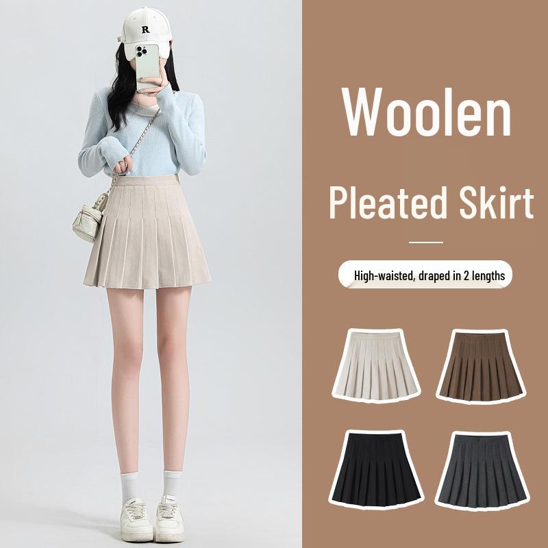 High Waist A-Line Woolen Pleated Skirt, Maillard Brown, Autumn/Winter '26